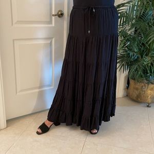 Black Long Maxi Tiered Skirt, Rayon Fabric by White Stag, Size S Ladies (4/6)